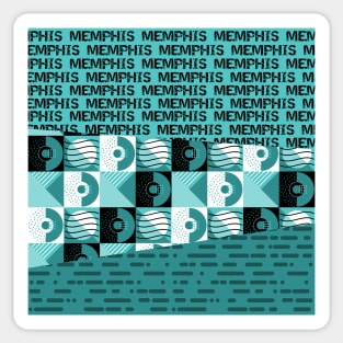 Turquoise Blue 80s Memphis Style Geometric Abstract Checked Postmodern Design Sticker